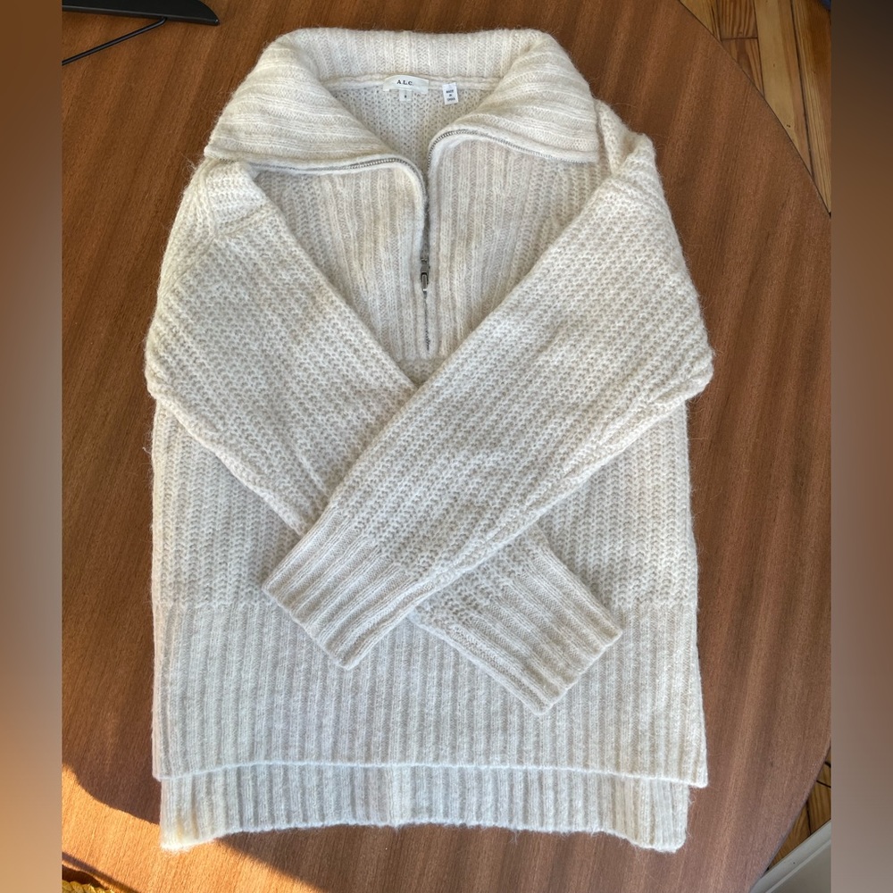 A.L.C. cream fuzzy half-zip sweater